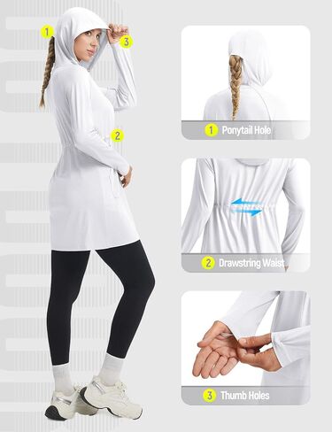 baleaf Women's Sun Protection Long Jacket UPF 50+ Hoodie Lightweight UV Rash Guard Cooling Cover Up SPF Swim Beach Athletic in Kuwait