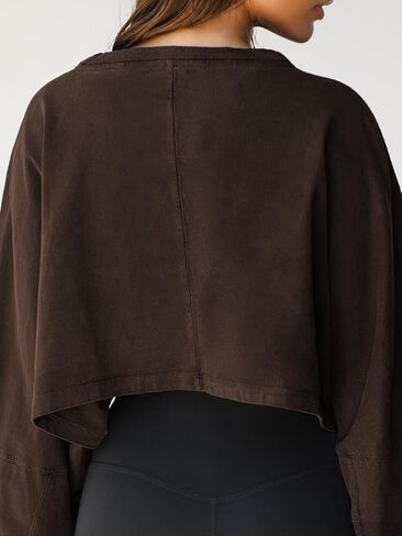 Women’s Short Cropped Loose Long Sleeve Sweatshirt 2026 New Spring/Autumn Casual Sporty Crop Top (Small) Brown in Kuwait