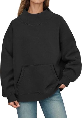 Mock Neck Sweatshirt Women 2026 Fall Fashion Oversized Turtleneck Pullover Fleece Long Sleeve Sweatshirts Tops in Saudi Arabia