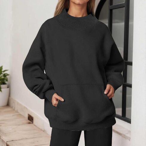 Mock Neck Sweatshirt Women 2026 Fall Fashion Oversized Turtleneck Pullover Fleece Long Sleeve Sweatshirts Tops in Saudi Arabia