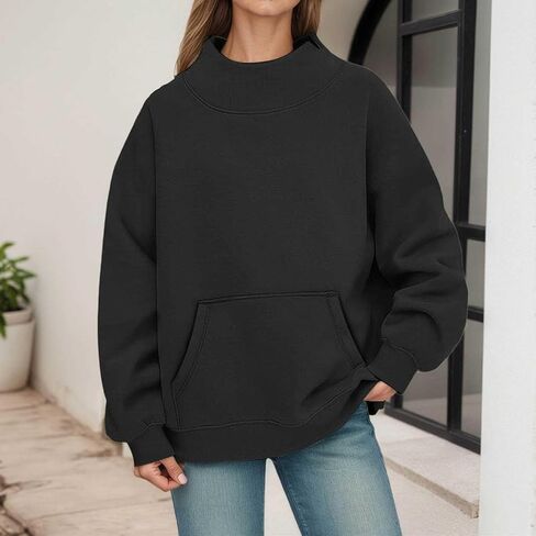 Mock Neck Sweatshirt Women 2026 Fall Fashion Oversized Turtleneck Pullover Fleece Long Sleeve Sweatshirts Tops in Saudi Arabia