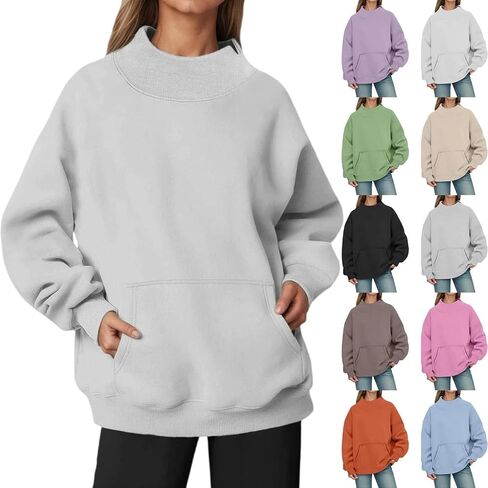 Mock Neck Sweatshirt Women 2026 Fall Fashion Oversized Turtleneck Pullover Fleece Long Sleeve Sweatshirts Tops in Saudi Arabia