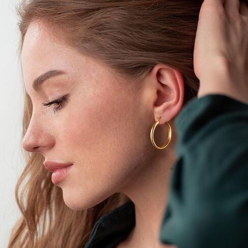 14K Gold Plated Hoop Earrings For Women Trendy 14K Gold Plated Earrings Classic Line Shiny Polished Hypoallergenic Earring for Women 35MM in Saudi Arabia