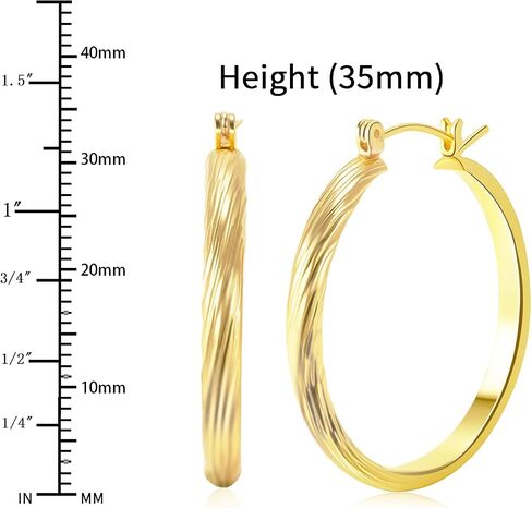 14K Gold Plated Hoop Earrings For Women Trendy 14K Gold Plated Earrings Classic Line Shiny Polished Hypoallergenic Earring for Women 35MM in Saudi Arabia