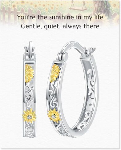 925 Sterling Silver Sunflower Earrings for Women, Hoop Huggie & Heart Dangle Drop Earrings, Gold Plated Hypoallergenic Flower Jewelry with Cubic Zirconia, Gifts for Mom Wife Girlfriend Anniversary Birthday Christmas in Saudi Arabia