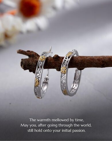925 Sterling Silver Sunflower Earrings for Women, Hoop Huggie & Heart Dangle Drop Earrings, Gold Plated Hypoallergenic Flower Jewelry with Cubic Zirconia, Gifts for Mom Wife Girlfriend Anniversary Birthday Christmas in Saudi Arabia