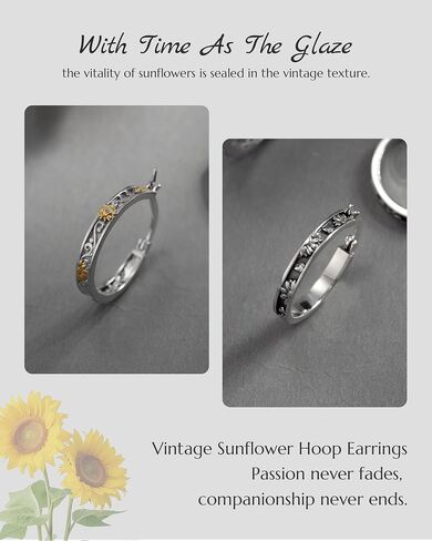 925 Sterling Silver Sunflower Earrings for Women, Hoop Huggie & Heart Dangle Drop Earrings, Gold Plated Hypoallergenic Flower Jewelry with Cubic Zirconia, Gifts for Mom Wife Girlfriend Anniversary Birthday Christmas in Saudi Arabia