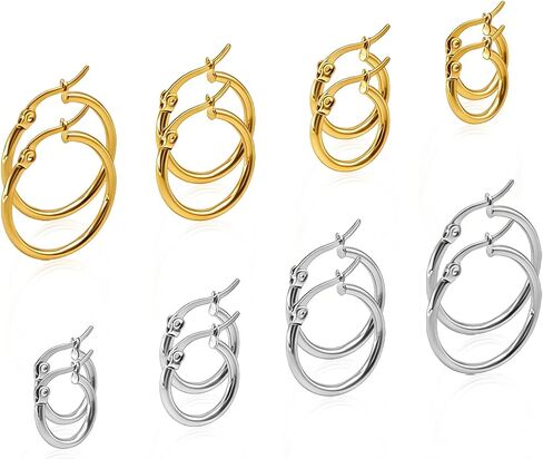 5 Pairs Surgical Huggie Hoop Earrings Set for Women, Small Silver 14K Gold Plated 316L Stainless Steel Lightweight Multiple Piercing Hypoallergenic Jewelry 10 12 14 16 20 mm in Saudi Arabia