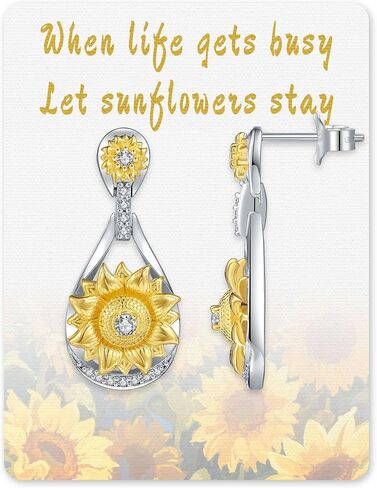 925 Sterling Silver Sunflower Earrings for Women, Hoop Huggie & Heart Dangle Drop Earrings, Gold Plated Hypoallergenic Flower Jewelry with Cubic Zirconia, Gifts for Mom Wife Girlfriend Anniversary Birthday Christmas in Saudi Arabia
