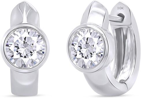 Huggie Hoop Earrings For Women, 1 Carat 5MM Round Shape IGI Certified Lab Grown Diamond Solitaire Bezel Set Hoop Earrings In 10K Solid Gold Jewelry For Women in Kuwait
