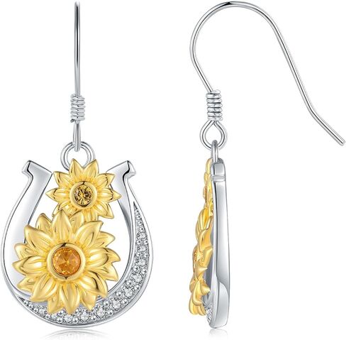 925 Sterling Silver Sunflower Earrings for Women, Hoop Huggie & Heart Dangle Drop Earrings, Gold Plated Hypoallergenic Flower Jewelry with Cubic Zirconia, Gifts for Mom Wife Girlfriend Anniversary Birthday Christmas in Saudi Arabia