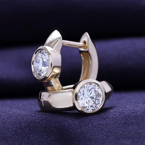 Huggie Hoop Earrings For Women, 1 Carat 5MM Round Shape IGI Certified Lab Grown Diamond Solitaire Bezel Set Hoop Earrings In 10K Solid Gold Jewelry For Women in Kuwait