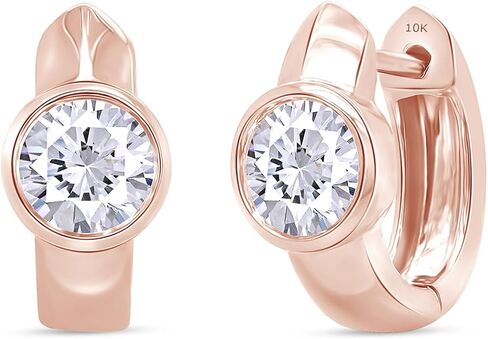 Huggie Hoop Earrings For Women, 1 Carat 5MM Round Shape IGI Certified Lab Grown Diamond Solitaire Bezel Set Hoop Earrings In 10K Solid Gold Jewelry For Women in Kuwait
