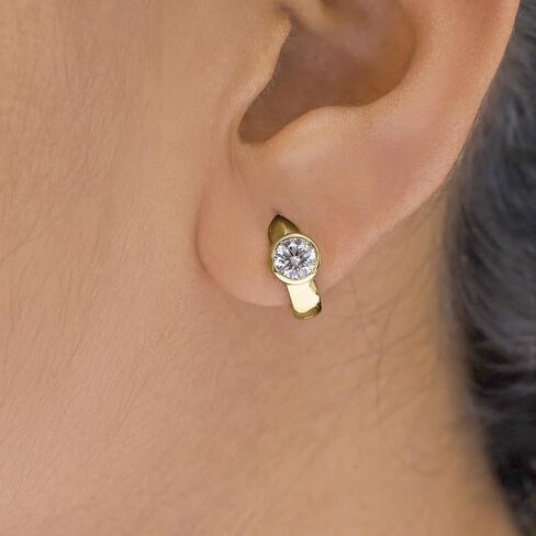 Huggie Hoop Earrings For Women, 1 Carat 5MM Round Shape IGI Certified Lab Grown Diamond Solitaire Bezel Set Hoop Earrings In 10K Solid Gold Jewelry For Women in Kuwait
