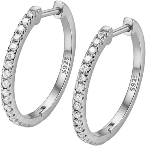 Sterling Silver Hoop Earrings for Women, Small Silver Hoops CZ Cubic Zirconia, 17mm Hypoallergenic Dainty Earrings, Birthday Gift Box in Kuwait