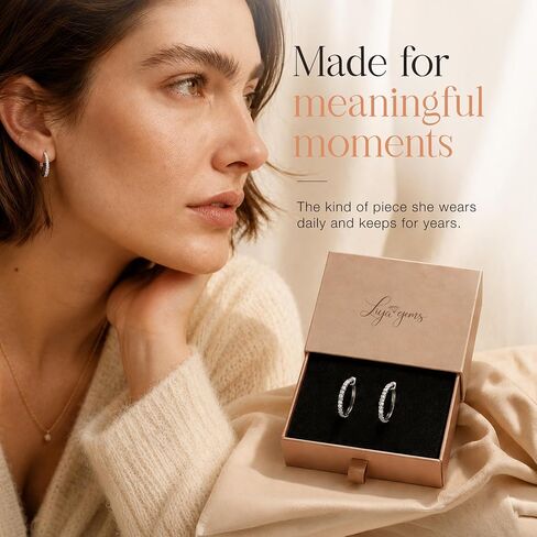 Sterling Silver Hoop Earrings for Women, Small Silver Hoops CZ Cubic Zirconia, 17mm Hypoallergenic Dainty Earrings, Birthday Gift Box in Kuwait