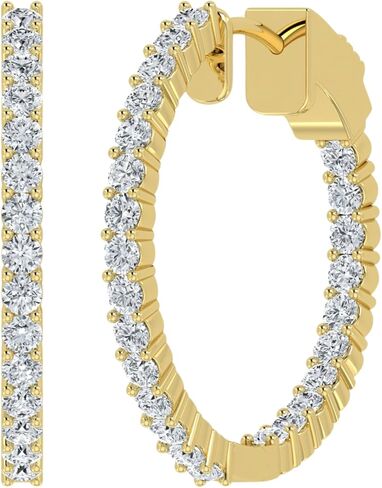 Certified 0.50-2.00 Carat Lab Grown Diamond Inside out Hoop Earrings for Women 14K White/Yellow Gold Hinged Hoop Diamond Earrings - Size 18.5mm (E-F Color, VS1-VS2 Clarity) in Saudi Arabia