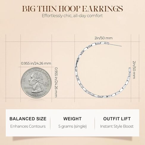 18K White Gold Plated Rippled Hoop Earrings with 925 Sterling Silver Posts, Hypoallergenic for Sensitive Ears, Lightweight and Ideal for Gifting in Saudi Arabia