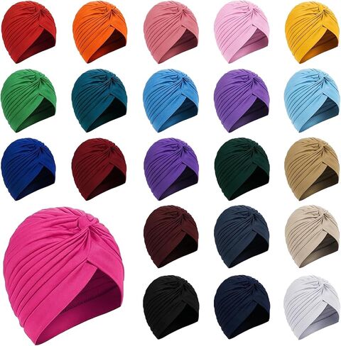 22pcs Stretch Turbans for Women Unisex Turban Hat Vintage Head Wrap Headband Head Beanies Cap Hat Twisted Turban Cap Cover Hats Sleep Turbans Headwear Caps in Kuwait