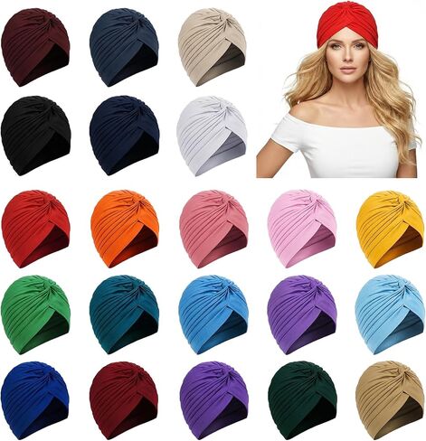 22pcs Stretch Turbans for Women Unisex Turban Hat Vintage Head Wrap Headband Head Beanies Cap Hat Twisted Turban Cap Cover Hats Sleep Turbans Headwear Caps in Kuwait