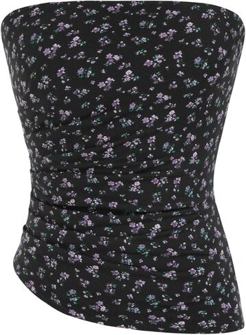 CIDER Strapless Tube Tops for Women Floral Going Out Crop Tops Bandeau Ruched Asymmetrical Lightweight Tank Tops in Saudi Arabia