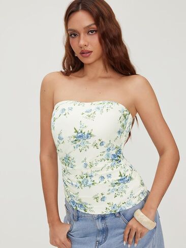 CIDER Strapless Tube Tops for Women Floral Going Out Crop Tops Bandeau Ruched Asymmetrical Lightweight Tank Tops in Saudi Arabia