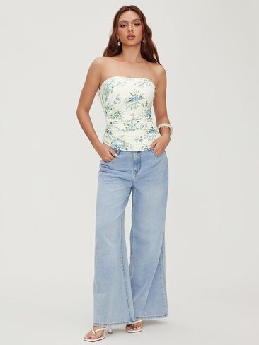 CIDER Strapless Tube Tops for Women Floral Going Out Crop Tops Bandeau Ruched Asymmetrical Lightweight Tank Tops in Saudi Arabia