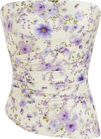 CIDER Strapless Tube Tops for Women Floral Going Out Crop Tops Bandeau Ruched Asymmetrical Lightweight Tank Tops in Saudi Arabia