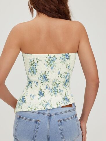 CIDER Strapless Tube Tops for Women Floral Going Out Crop Tops Bandeau Ruched Asymmetrical Lightweight Tank Tops in Saudi Arabia