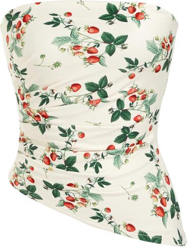 CIDER Strapless Tube Tops for Women Floral Going Out Crop Tops Bandeau Ruched Asymmetrical Lightweight Tank Tops in Saudi Arabia