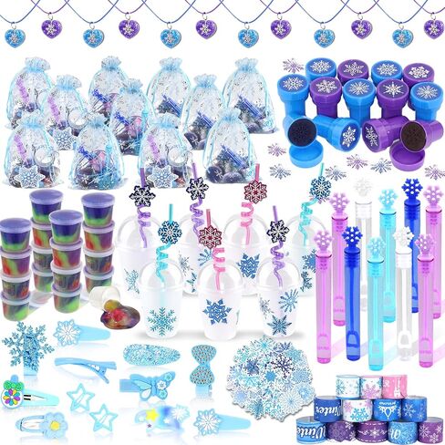 Frozen Party Favors, Snowflake Princess Theme Birthday Supplies Set 170PCS - With Various Party Toys Goodie Bag Stuffers, Piñata Filling Perfect for Winter Party Decorations for Girls in Saudi Arabia
