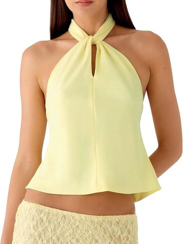 Women Halter Going Out Tops Keyhole Y2k Sexy Cut Out Backless Crop Top Summer Silk Satin Tank Camisole Vest in Saudi Arabia