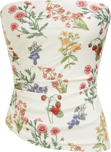 CIDER Strapless Tube Tops for Women Floral Going Out Crop Tops Bandeau Ruched Asymmetrical Lightweight Tank Tops in Saudi Arabia