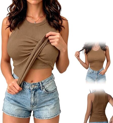 Tank Top with Built in Bra for Women, Ribbed Sleeveless Camisole, Stretchy Fitted Casual Everyday Top in Saudi Arabia