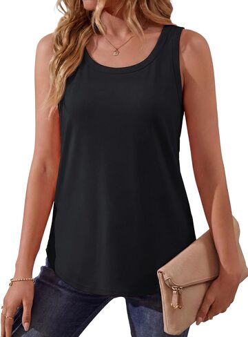 Pure Cotton Tank Tops for Women Loose Fit Scoop Neck Wide Strap Basic Top Vacation Casual Summer Dressy Layering Shirt in Saudi Arabia