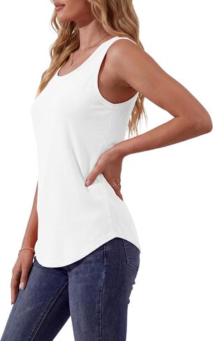 Pure Cotton Tank Tops for Women Loose Fit Scoop Neck Wide Strap Basic Top Vacation Casual Summer Dressy Layering Shirt in Kuwait