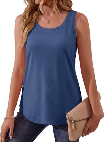 Pure Cotton Tank Tops for Women Loose Fit Scoop Neck Wide Strap Basic Top Vacation Casual Summer Dressy Layering Shirt in Kuwait