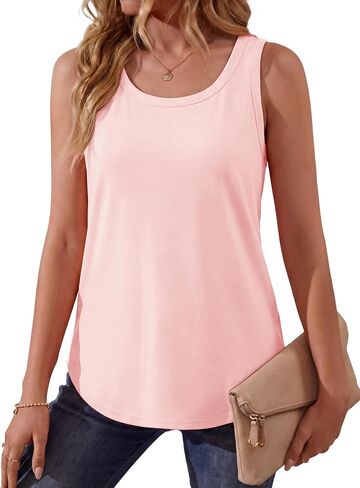 Pure Cotton Tank Tops for Women Loose Fit Scoop Neck Wide Strap Basic Top Vacation Casual Summer Dressy Layering Shirt in Kuwait