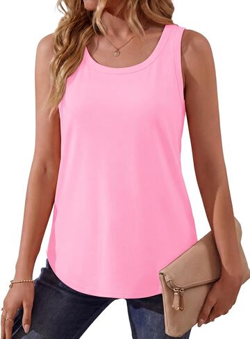 Pure Cotton Tank Tops for Women Loose Fit Scoop Neck Wide Strap Basic Top Vacation Casual Summer Dressy Layering Shirt in Kuwait