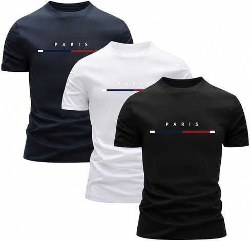 3 PCS Men's T-Shirts Letter Graphic Tee Tops Classic Short Sleeve Crew Neck T-Shirts Summer Casual Tee Tops in Kuwait
