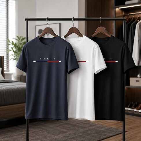 3 PCS Men's T-Shirts Letter Graphic Tee Tops Classic Short Sleeve Crew Neck T-Shirts Summer Casual Tee Tops in Kuwait