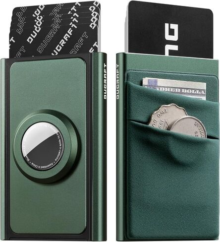 DUGRAFT Slim Credit Card Holder Pop up Card Wallet with Money Pocket & Airtag Holder RFID Blocking Minimalist Metal Card Case for Men or Women, Midnight Green in Saudi Arabia