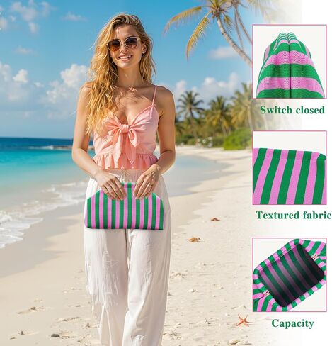 Rancco Woven Clutch for Women, Striped Crochet Dumpling Bag, Colorful Beach Purse for Summer Vacation in Saudi Arabia