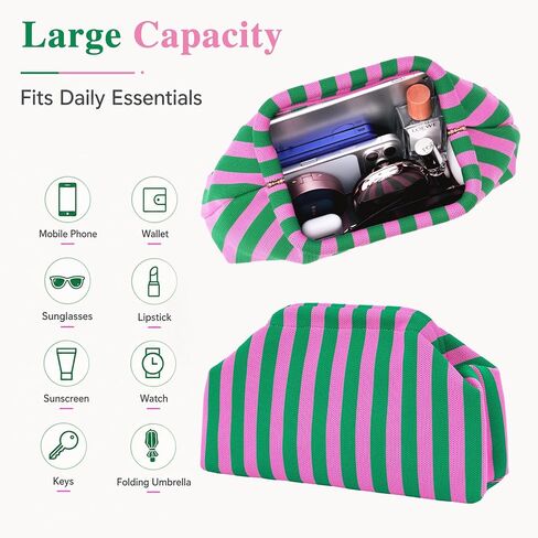 Rancco Woven Clutch for Women, Striped Crochet Dumpling Bag, Colorful Beach Purse for Summer Vacation in Saudi Arabia