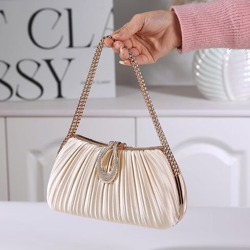Dreubea Elegant Evening Bag with Crystal Lock & Dual Chains - Soft Clutch for Women in Saudi Arabia