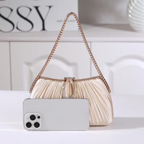 Dreubea Elegant Evening Bag with Crystal Lock & Dual Chains - Soft Clutch for Women in Saudi Arabia