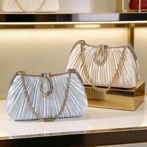 Dreubea Elegant Evening Bag with Crystal Lock & Dual Chains - Soft Clutch for Women in Saudi Arabia