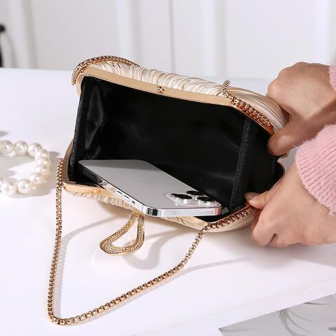 Dreubea Elegant Evening Bag with Crystal Lock & Dual Chains - Soft Clutch for Women in Saudi Arabia