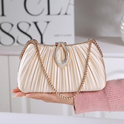 Dreubea Elegant Evening Bag with Crystal Lock & Dual Chains - Soft Clutch for Women in Saudi Arabia