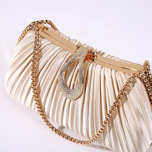 Dreubea Elegant Evening Bag with Crystal Lock & Dual Chains - Soft Clutch for Women in Saudi Arabia